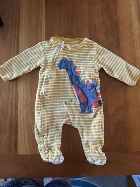 JoJo Maman Bebe Yellow Striped Dino Footed One-Piece